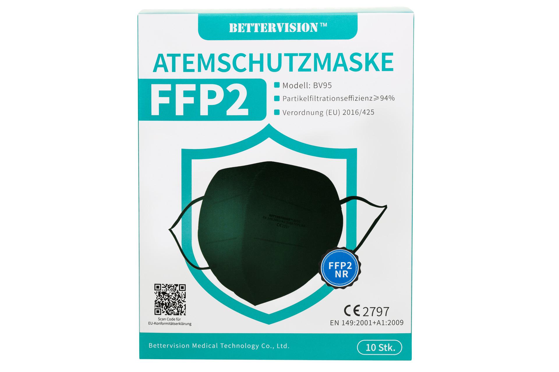Atemschutzmaske FFP2 – BETTERVISION (schwarz, 10 Stk.)