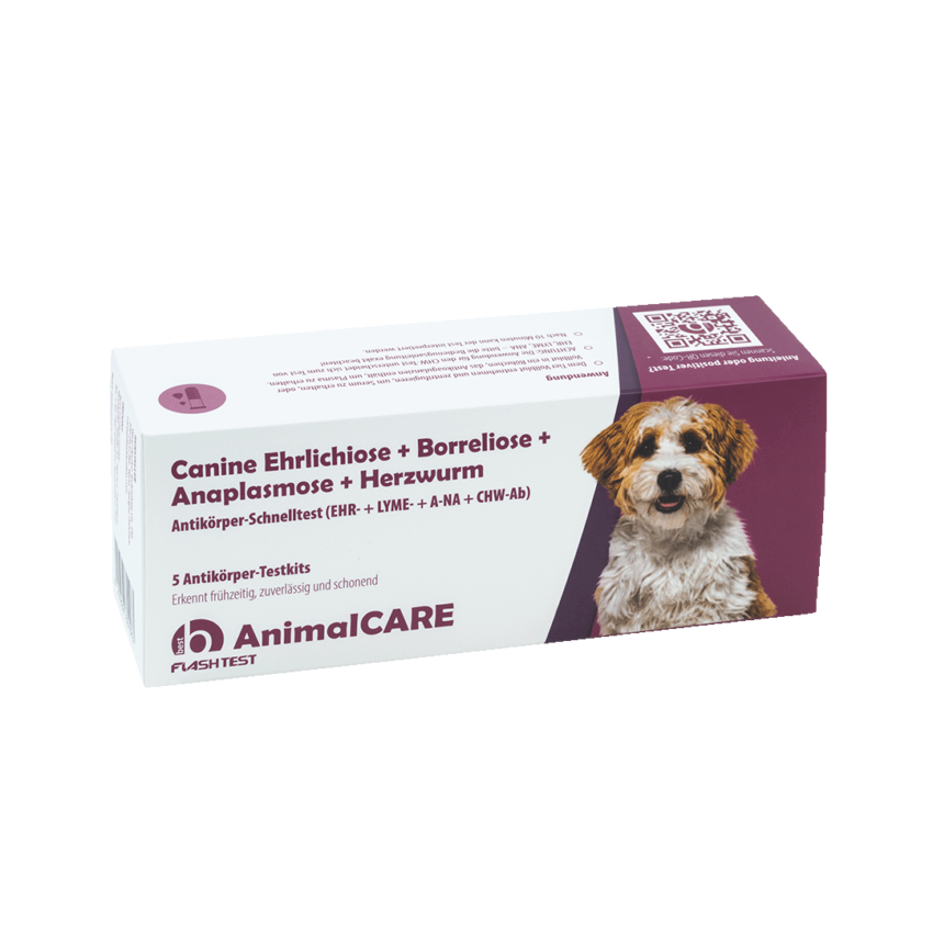 best AnimalCARE Schnelltest 5er Box Canine Ehrlichiose (EHR), Borreliose (LYME), Anaplasmose ( ANA) und Herzwurm (CHW-Ab) von vorne